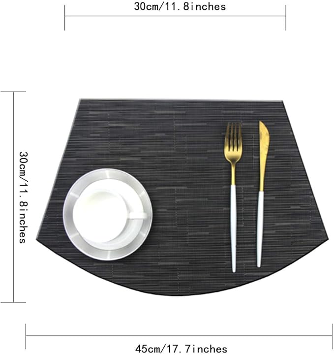Wedge Placemats for Round Table Woven Vinyl Heat Resistant Washble Easy Clean Table Mats Set of 6（Black）