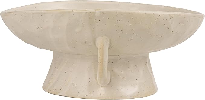 Creative Co-Op Stoneware Footed Pedestal Bowl with Handles, Reactive Glaze, White