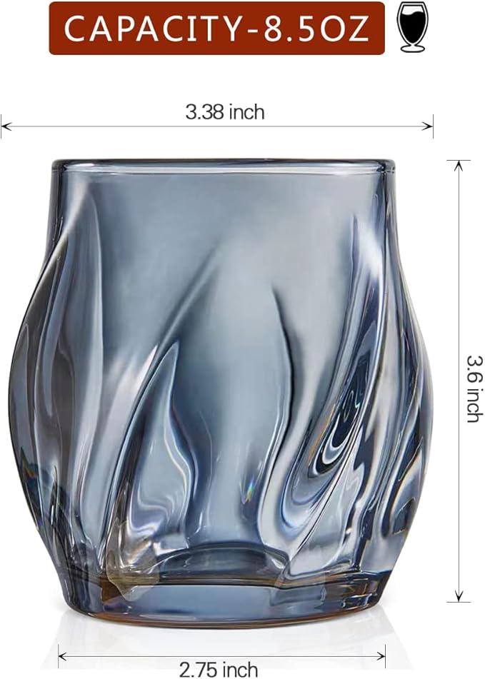 Whiskey Glasses Set of 2, Rocks Glass, 8.5 OZ Drinking Glasses, Creative Twisted Crystal Old Fashioned Cocktail Glass Tumbler for Bourbon, Scotch, Tequila, Cognac, Rum