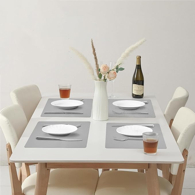 Silicone Placemats Set of 4, Heat-Resistant Placemats,Non-Slip Table Mats, Foldable Mats, Easy Clean Placemats, Perfect for Indoor & Outdoor Dining, 12.6 x 17.7 inches by Siliconty(Gray)