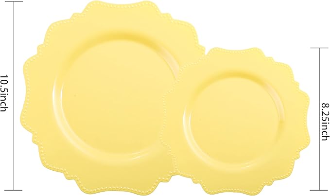 COLOSUS Disposable Lemon Yellow Plastic Plates 60Pcs, Thanksgiving Plastic Plates.,Light Baby Yellow Party Plates, Heavy Duty 30 Dinner plate 10.5" and 30 Salad/Dessert Plate 8.25" for Wedding,Party