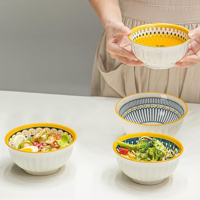 Yeacccng Cereal Bowls Set of 4, 27 Oz Colorful Cereal Bowls, 6.14 Inch Ceramic Soup Bowls for Soup, Cereal, Oatmeal, Fruit, Pasta, Scratch-Resistant, Lead-Free, Dishwasher & Microwave Safe