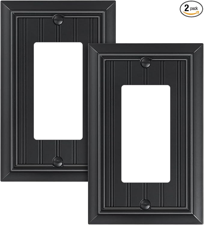 2-Pack Classic Beadboard Decorator Wall Plate Cover, Black Decorative Switch Plates and Outlet Covers, Durable Natural Bamboo Fiber Wall Plates for Electrical Outlets, Receptacle, GFCI Outlet
