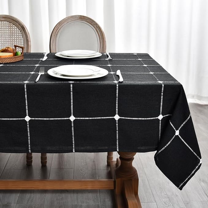 Zobesta Linen Tablecloth Black Table Cloth Rectangle Table 86 x 53 Inch, Heavy Weight Washable Farmhouse Soft Gingham Tablecloth for Party, Holiday, Picnic, Dining, Outdoor