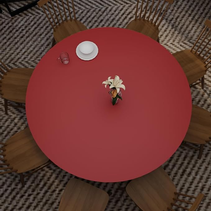 Round Table Pad,1.8mm Thick,Dia.48 Inch,Round Leather Table Cover,Round Table Protector,Round Dining Table Protector,Round Table Top Protector.(Dia.48,Black+Wine Red)