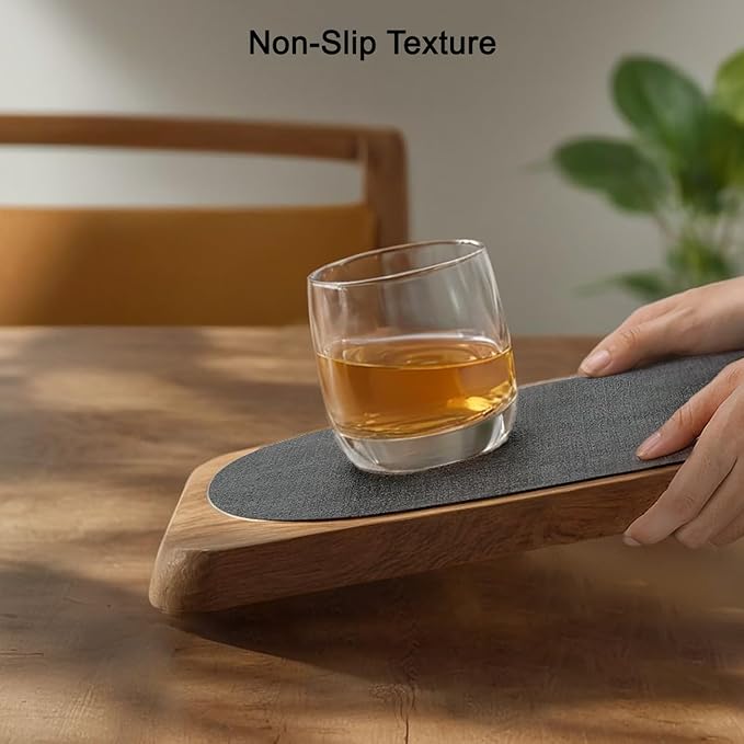 Placemats and Coasters, Washable Placemats Round Faux Leather Wipeable Place Mats Non Slip Heat Resistant Indoor Outdoor Table Mats (Set of 6, Light Gray Gray)