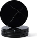 Koville Marble Coaster Set of 4, Round Coasters, 4" Stone Coaster for Drinks Coffee, White Marble Coasters for Coffee Table Home Bar Decor, Heat Resistant, Gift Choice(Black)