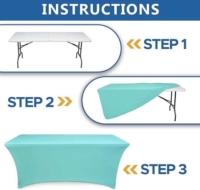 Fitted Stretch Table Cover for 6 foot Rectangle Tables-6 Pack Aqua Blue Spandex Tablecloth-Elastic Folding Tablecloths for Party, Vendor Booth Display, Banquet Buffet Event, Craft Trade Show
