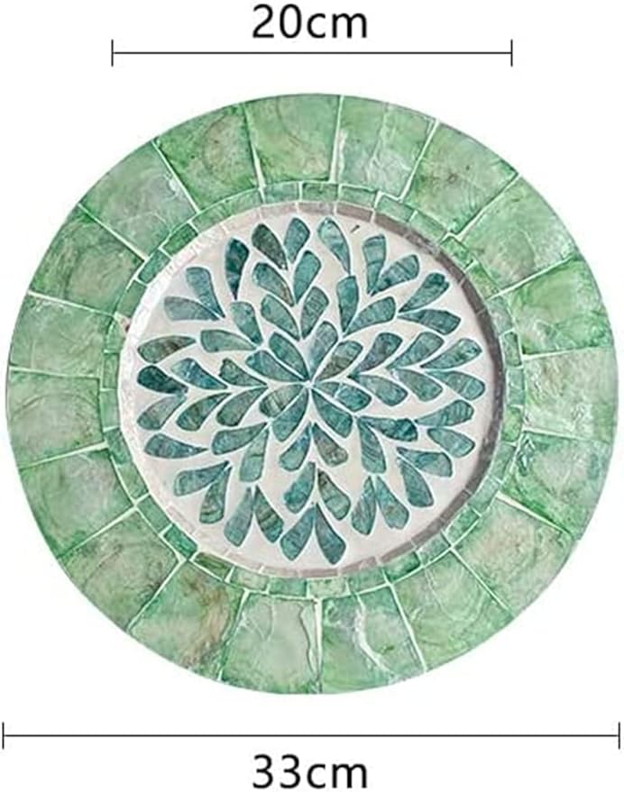 i-lan 2Pack 13" Mother of Pearl Decorative Charger Plates Display,Sea Shell Inlay Wood Charger Plates for Dining, Party,Diner Table Modern Decorative Placemats for Home Decor,Blue-green Leaf