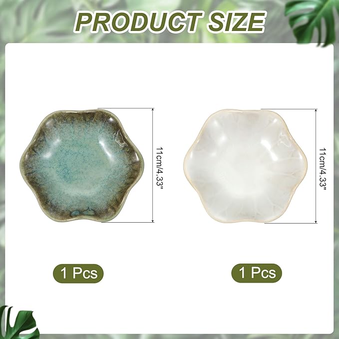 uxcell 2Pcs Ceramics Jewelry Plate, Lotus Leaf Shape Key Holder Bowl for Entryway Table Decor Small Ring Tray Dish Gift for Women Girlfriend, Grass Green/White