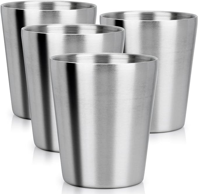 Beasea Stainless Steel Cups 8.8 oz, 4 Pack Small Stainless Steel Tumbler Bulk Stackable Insulated Mini Cups for Drinking Double Wall Metal Glasses Tin Cups for Office Home Party Camping