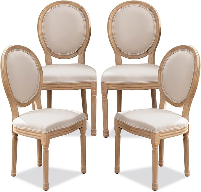 SoarFlash French Dining Chairs Set of 4, Vantage Dining Chair with Round Back, Farmhouse Country Dining Chair for Kitchen,Bedroom,Beige
