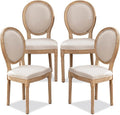 SoarFlash French Dining Chairs Set of 4, Vantage Dining Chair with Round Back, Farmhouse Country Dining Chair for Kitchen,Bedroom,Beige