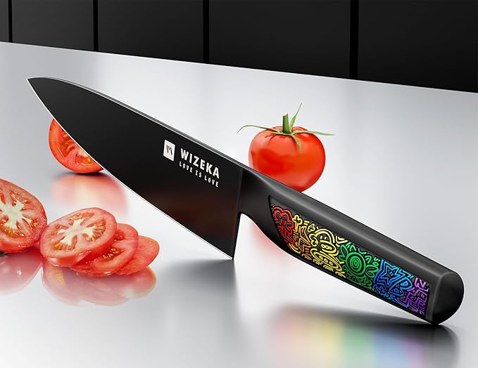 WIZEKA Chef Knife: 8 Inch: Extreme Sharp Kitchen Knife: Full Tang High Carbon Stainless Steel: Chef's knife with Ergonomic Handle with Unique Patterns,Rainbow Series
