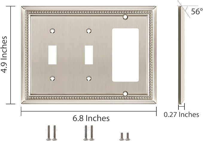 Henne Bery Sunken Pearls Heavy Duty Decorative Wall Plate Switch Plate Outlet Cover (Double Toggle/Single Decorator, Satin Nickel)