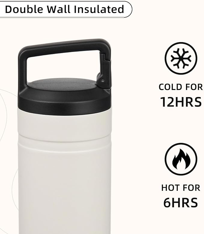 BJPKPK Insulated Water Bottle with 2 Lids,20 oz Double Wall Stainless Steel Vacuum Tumbler Travel Coffee Mug,Wide Mouth Thermal Cup,Milky