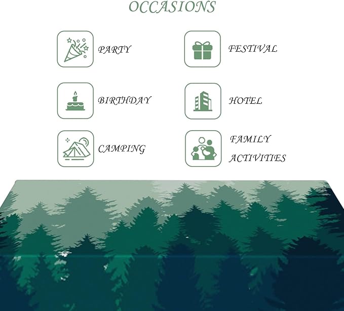 52x70 Inch Nature Rectangular Tablecloth Misty Pine Forest Silhouette Table Cloth Waterproof Durable Table Cover for Party Picnic Indoor Gaming Room Decor