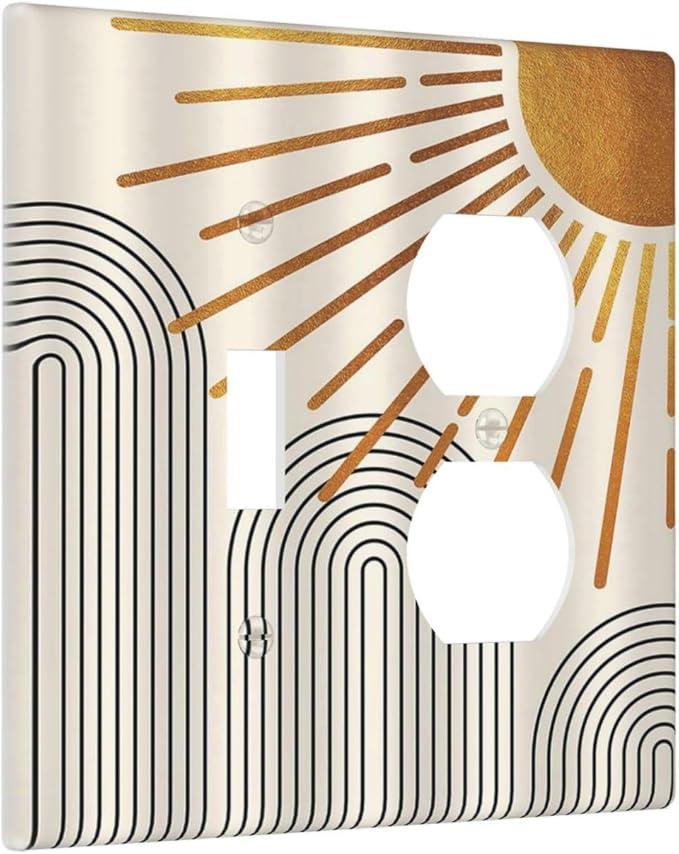 Light Switch Cover Plate Mid Century Boho Sun Beige Minimalist Abstract 2 Gang Decorative Switch Plates 1 Toggle Duplex Combo Outlet Covers GFCI Wall Plates for Bathroom Bedroom Decor