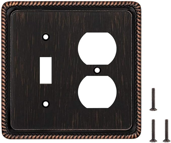 Henne Bery Rope Edge Decorative Wall Plate Switch Plate Outlet Cover (Toggle/Duplex, Aged Bronze)