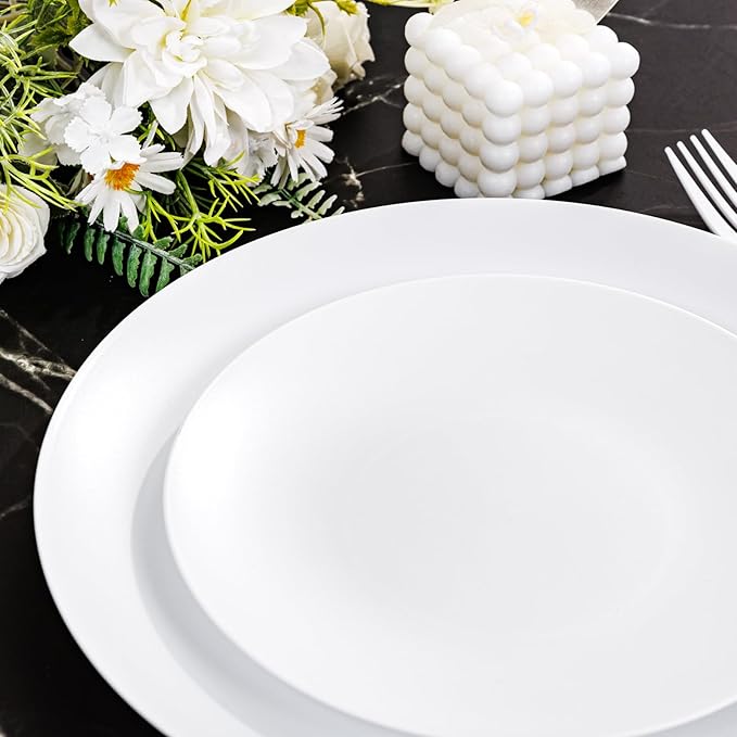 EI 150pcs White Plastic Plates Disposable,White Plate for Party,Disposable Frosted Plate with White Plastic Silverware,Heavy Duty Dinnerware set serves for 30,Perfect for Birthday Wedding Tea Party.