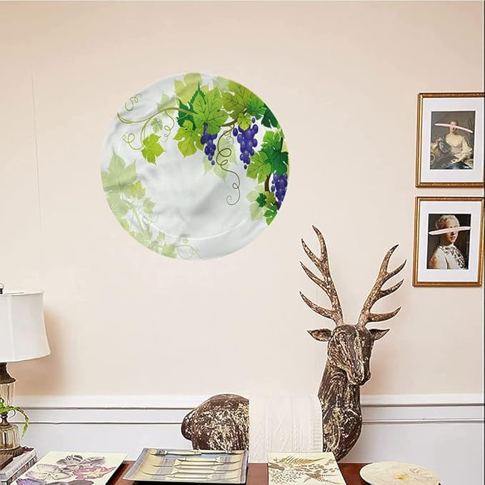 Ceramic Plates, Vine Decorative Ceramic Plates, Grapes with Fresh Foliage, 7 Inch, for Dining, Parties, Wedding, Multicolor