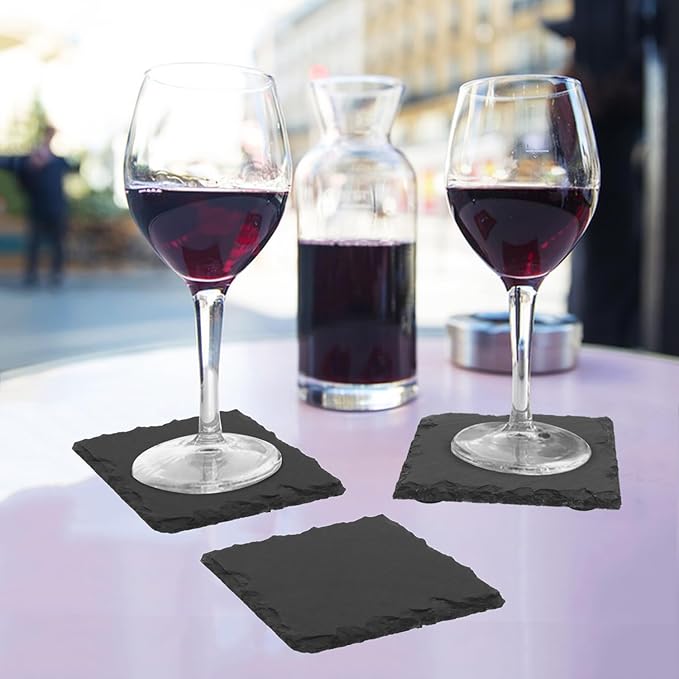 50 Pack 4 Inch Slate Coasters,Coasters for Drinks, Black Stone Coaster with Anti-Scratch Bottom, Ideal for Home Decor, Bar, Housewarming Gifts, and Laser Engraving KUKLIPJIM