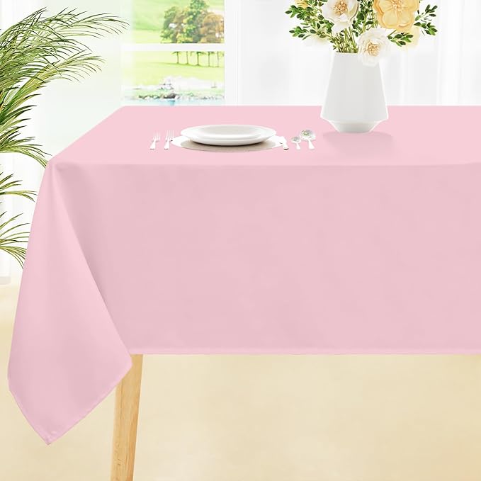Smiry Rectangle Table Cloth, Waterproof Anti-Scratch Polyester Tablecloth, Decorative Washable Fabric Table Cover for Dining, Buffet, Parties and Outdoor, 52x70, Pink
