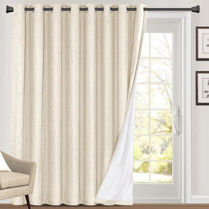 PrinceDeco 100% Blackout Curtains Linen Blackout Curtains 108 Inches Long Room Divider Curtains for Bedroom/Living Room Patio Curtains for Sliding Door Extra Wide Drapes,W100 X L108,Bleached Sand