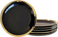Dinner Plates, Set of 6, 8 inch, Black Porcelain with Gold Trim, Small Plates, Black Ceramic Plates, Ideal for Desserts and Appetizers.