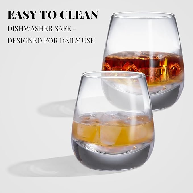 Old Fashioned Whiskey Glasses - Set of 4-8 oz Premium Crystal Clear Tumblers for Scotch Bourbon and Cocktails