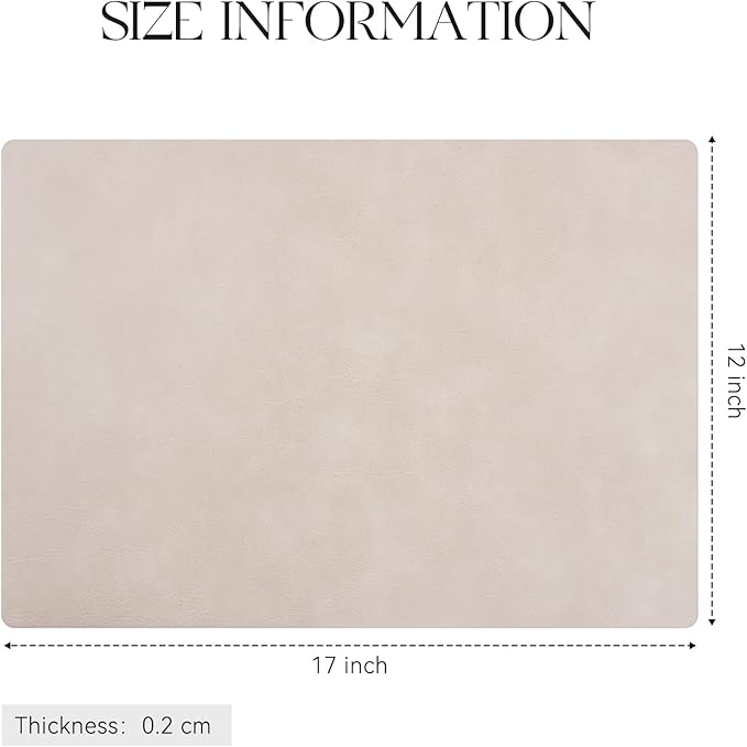 MOSAYT Vinyl Placemats Set of 12-12 X 17 Inch - Faux Leather 100% Waterproof Oil-Proof Wipeable PU Place Mats, Heat Resistant Reversible Table Mats for Kitchen, Dining, Outdoor (Beige)