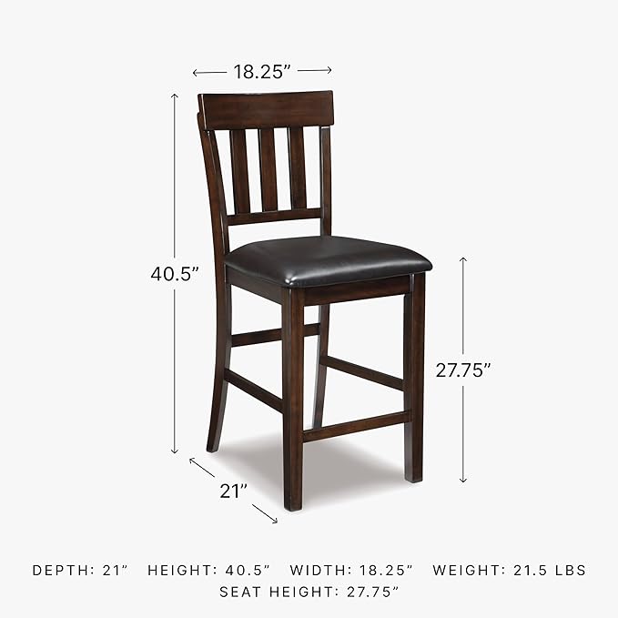 Signature Design by Ashley Haddigan Upholstered Barstool, 2 Count, Slat Back Design, Cushioned Seat, Wood, 25.5" H, Dark Brown
