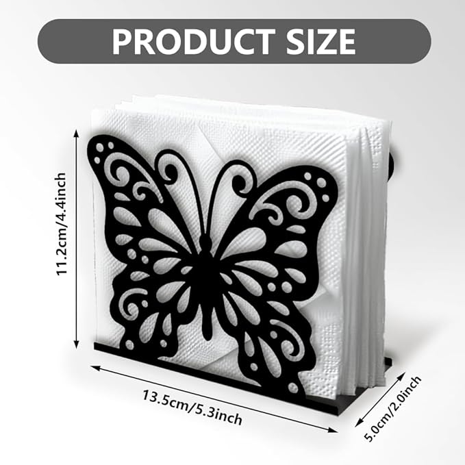 Butterfly Decorative Black Metal Napkin Holder for Table, 5.3" x 4.4" x 2" Insect Animal Standing Napkin Holder for Home Kitchen Restaurant Picnic Party Coffee Bar Dining Room
