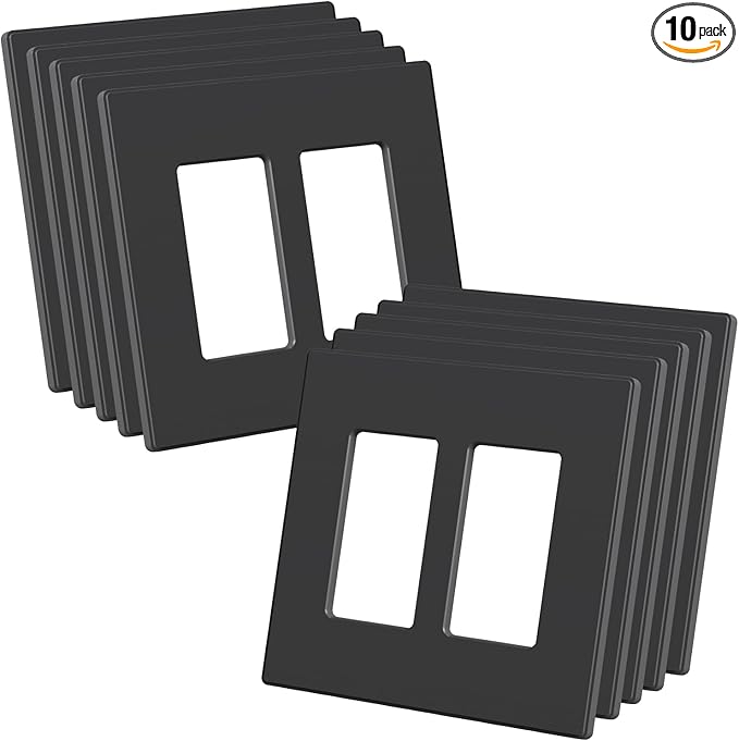 AIDA 2-Gang Decorative Wall Plates, 4.88" H x 4.94" L - Unbreakable Thermoplastic Faceplate Cover for Outlets and Switches, UL Listed - (10 Pack, Matte Black)