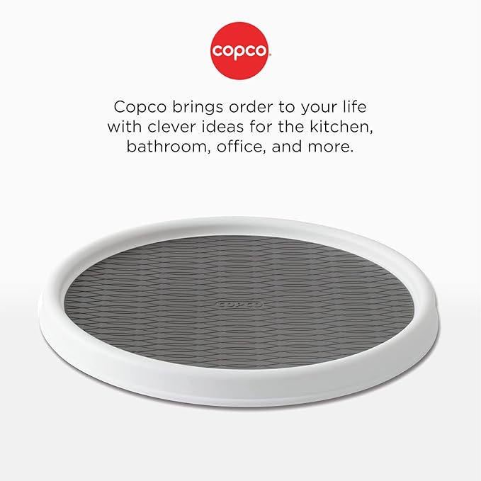 Copco Basics Non-Skid Pantry Cabinet Lazy Susan Turntable, 12-Inch, White/Gray (Pack of 2)