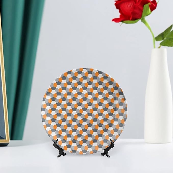 Ceramic Plates, Abstract Decorative Ceramic Plates, Modern Style Mosaic Tile with Hexagonal Shapes, 10 Inch, Household Plates Decorative, Grey Charcoal Grey Orange