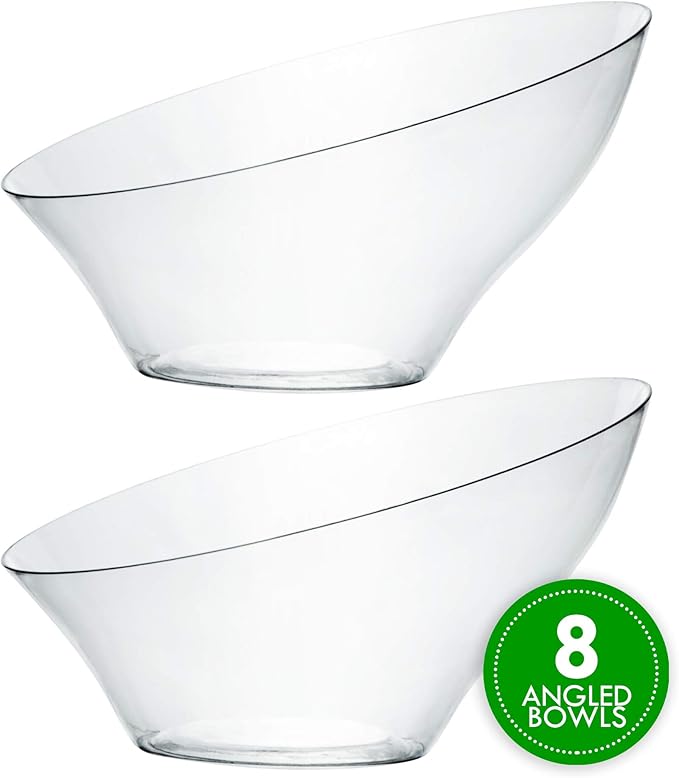 PLASTICPRO Disposable Angled Plastic Bowls Round Medium Serving Bowl, Elegant for Party's, Snack, or Salad Bowl, Clear Pack of 4