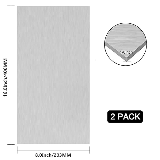 2Pack 6061 T651 Aluminum Sheet Metal 8 x 16 x 1/8 (0.125”) Inch Flat Plain Aluminum Plate Covered with Protective Film, Heat Treatable Rectangle 3MM Aluminum Metal Plate for Industrial, Crafting