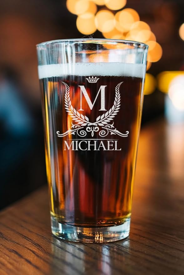 Personalized 16oz Beer Glass, Engraved Monogram Pint Glass, Birthday, Chrismas Gifts for Him, Groomsmen Gift Idea, Groomsman Beer Mug, Best Man Gift