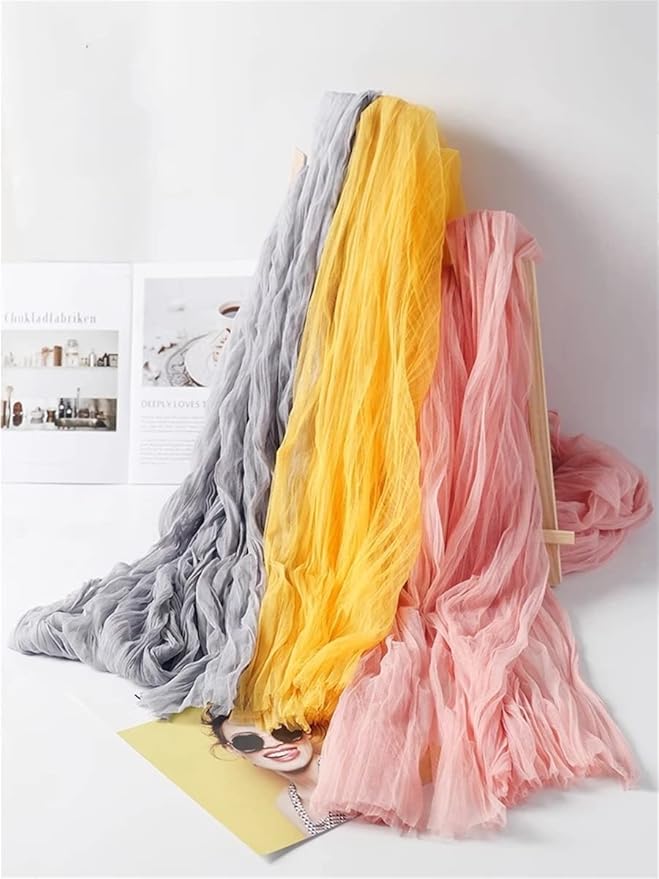 Joanlody Light Gray Cheesecloth Table Runner Spring Easter 10Ft Rustic Gauze Boho Cheese Cloth Table Runner for Wedding Bridal Baby Shower Decoration