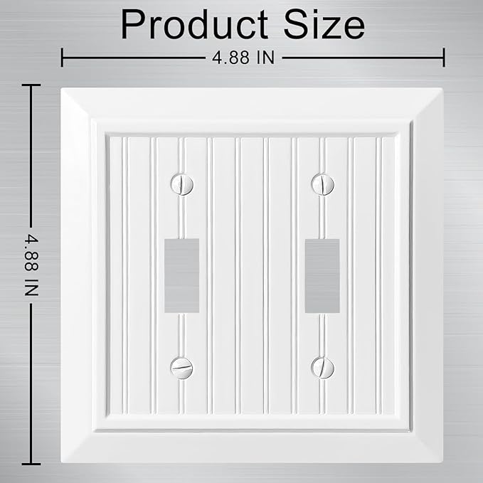 Beadboard Outlet Covers Wall Plates, Bamboo Fiber Light Switch Covers, Natural Material Electric Receptacle Decorative Switch Plate Outlet Cover (Pure White, 2 Gang Toggle 2 Pack)