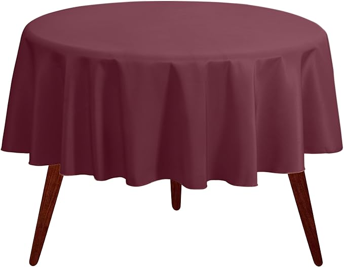 Gee Di Moda Round Tablecloth - 108 Inch Burgundy Round Table Cloth for 48 to 72 Inch Round Tables - Heavy Duty Washable Fabric - for Buffet Table, Holiday Party, Dinner, Wedding & Baby Shower