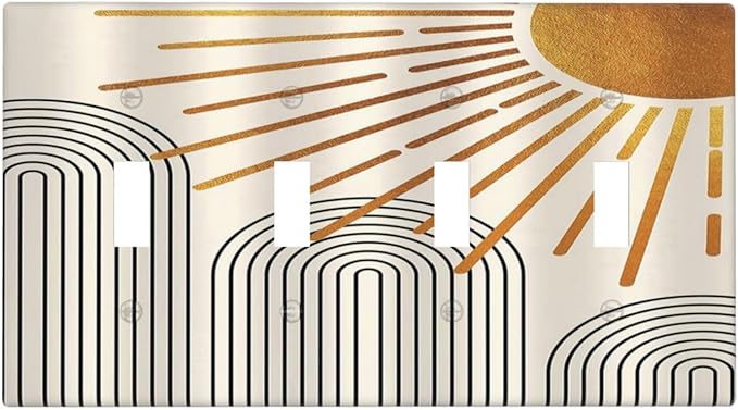 Light Switch Cover Mid Century Boho Sun Beige Minimalist Abstract 4 Gang Switch Plate Quad Toggle Wall Plates Decorative Switchplate Electrical Outlet Cover for Bathroom Bedroom Decor