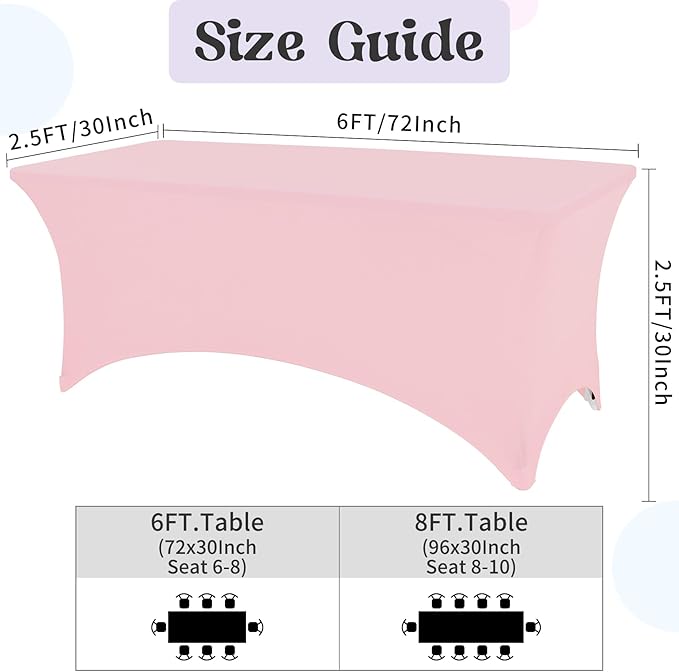 HAISIWLKJ 3 Pack Table Cloth 6ft Pink Tablecloths for Rectangle Folding Table Spandex Fitted Stretch Cover Wrinkle Resistant Washable Protector for Party, Wedding, Banquet, Festival.
