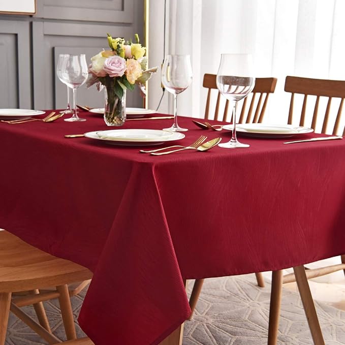 maxmill Square Table Cloth Swirl Design Water Resistant Wrinkle Resistance Heavy Weight Soft Tablecloth for Kitchen Dinning Tabletop Decoration Square 52 x 52 Inch Red