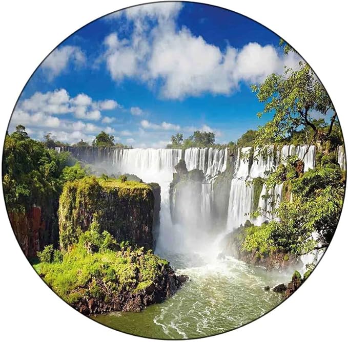 Small Round Tablecloth, Landscape Washable Polyester Table Cloth for, Majestic Waterfall River Argentinean Falls Natural, Fit Round Tables 61inch Diameter, for Xmas/Parties/Home, Multi