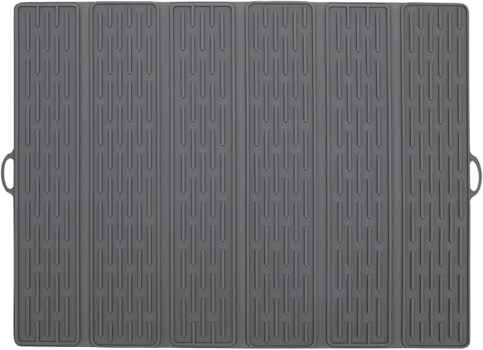 Klyrnd Silicone Dish Drying Mat - Extral Large 20.8" x 15.7" - Heat Resistant Silicone Trivet, Countertop Mat, Dish Draining Mat, Sink Mat, Easy to Clean Foldable Non Slip Dry Pad (Gray)