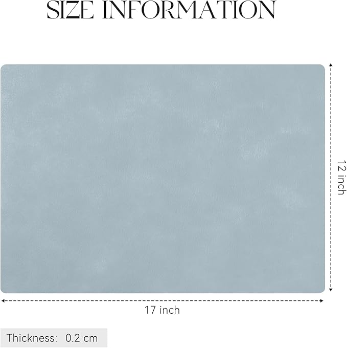 MOSAYT Vinyl Placemats Set of 4-12 X 17 Inch - Faux Leather 100% Waterproof Oil-Proof Wipeable PU Place Mats, Heat Resistant Reversible Table Mats for Kitchen, Dining, Outdoor (Light Grayish Blue)