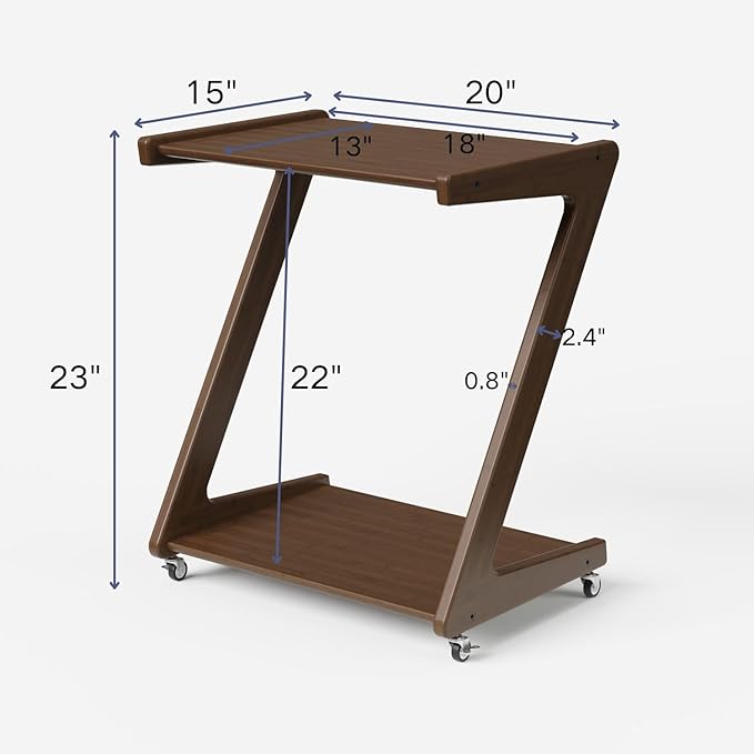 ZIYOO Solid Wood Rolling End Table with Lockable Wheels, Bamboo Couch Side Table That Slides Under Sofa/Bed, Mobile Snack Table for Living Room, Bedroom, Small Spaces, Walnut