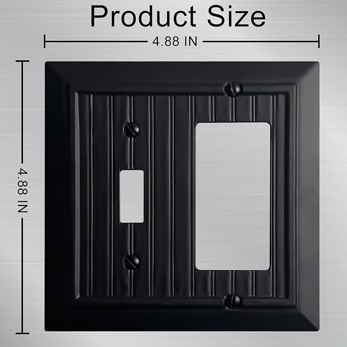 Beadboard Outlet Covers Wall Plates, Bamboo Fiber Light Switch Covers, Natural Material Electric Receptacle Decorative Switch Plate Outlet Cover Matte Black (2 Gang Toggle/Decorator 2 Pack)
